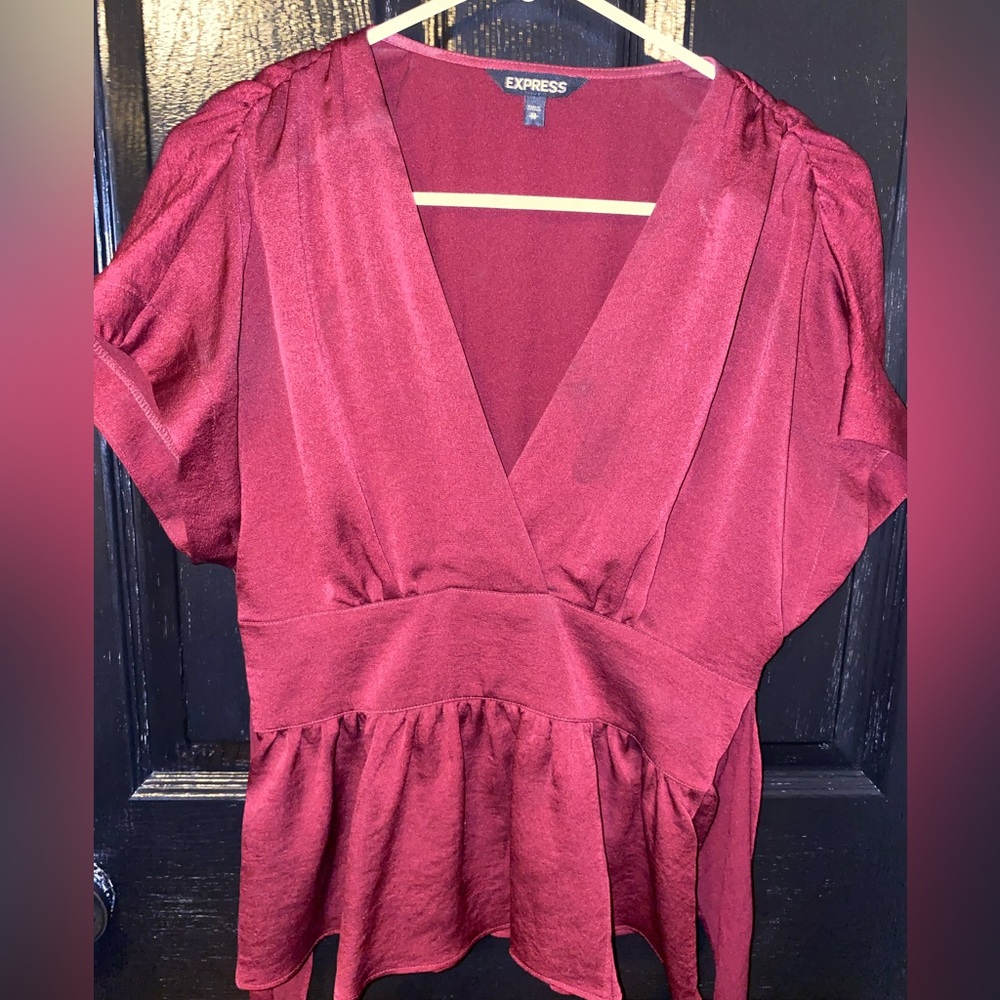 Express brand. Deep red, tie back, v neck blouse.